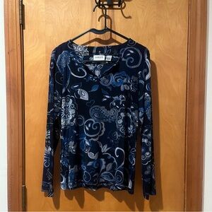 Chico's navy and blue swirl long sleeve top